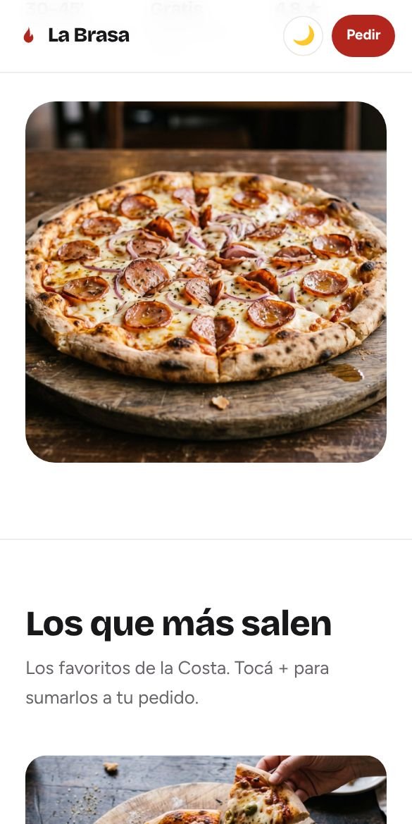 Pantalla de la web de ejemplo para una pizzería